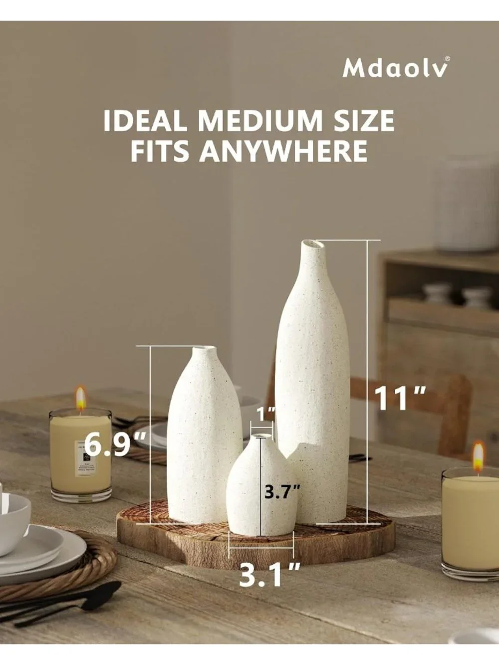 Cream White Vase Set Coastal Island Living Room Office Table Fireplace Shelf Dec